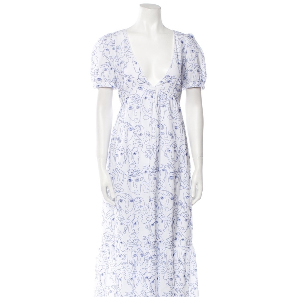 La Ligne white and blue embroidery face dress circa 2020